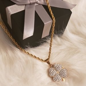 14k Gold Plated CZ Clover Necklace